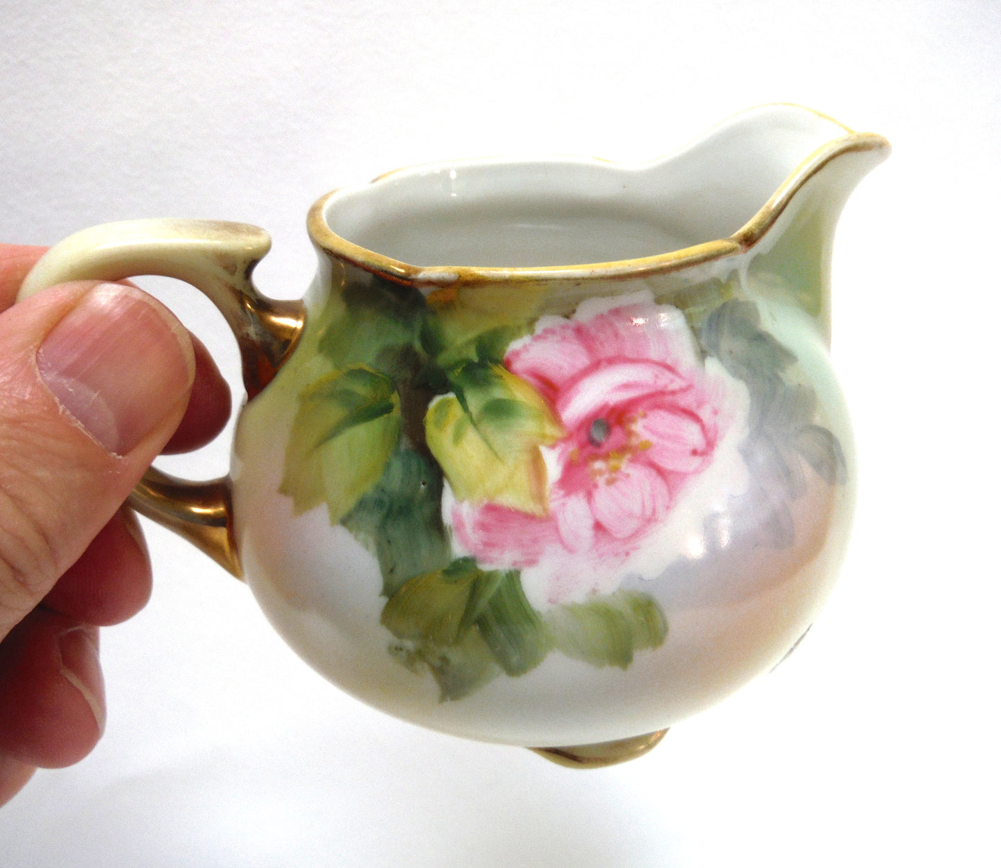 Antique Cream and Covered Sugar Bowl by Nippon of Japan: " THE PINK FLOWERS COLLECTION"