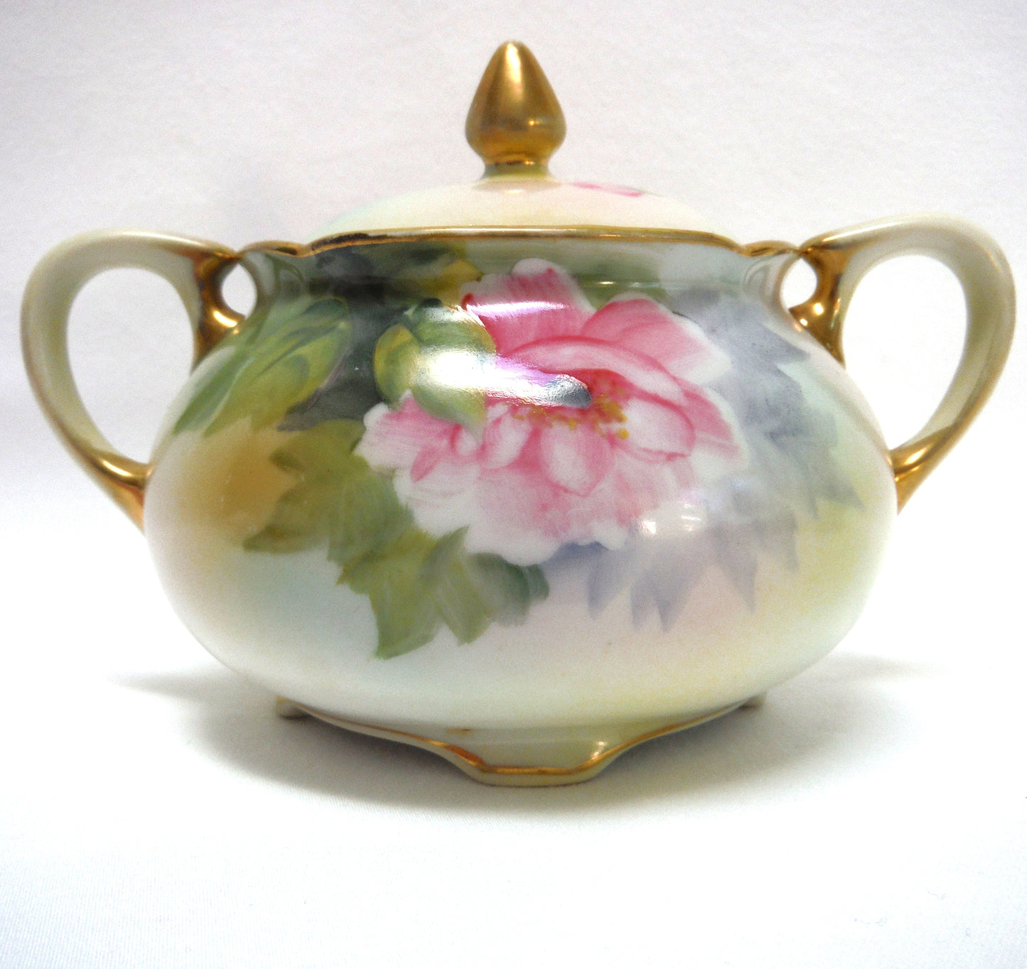 Antique Cream and Covered Sugar Bowl by Nippon of Japan: " THE PINK FLOWERS COLLECTION"