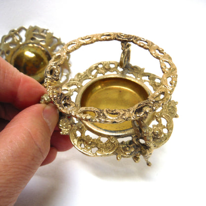 VINTAGE MID-CENTURY METAL LOOSE LEAF TEA STRAINER AND STAND: Ornate Cherube-Style in Stunning Bronze Finish