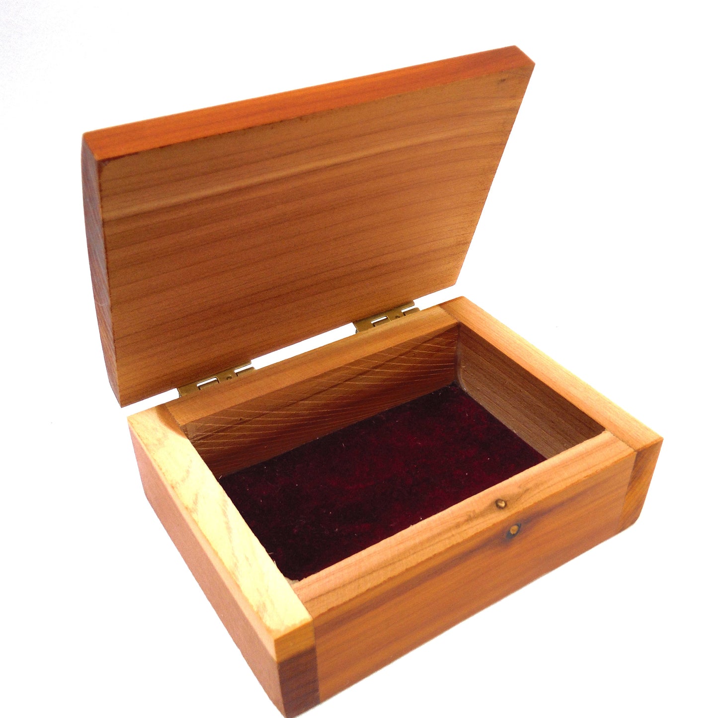 MOTHER'S KEEPSAKES MINIATURE CEDAR CHEST:  Contemporary Hinged-Lid Box w/ Intricate Engraving and Burgundy Velvet Lining