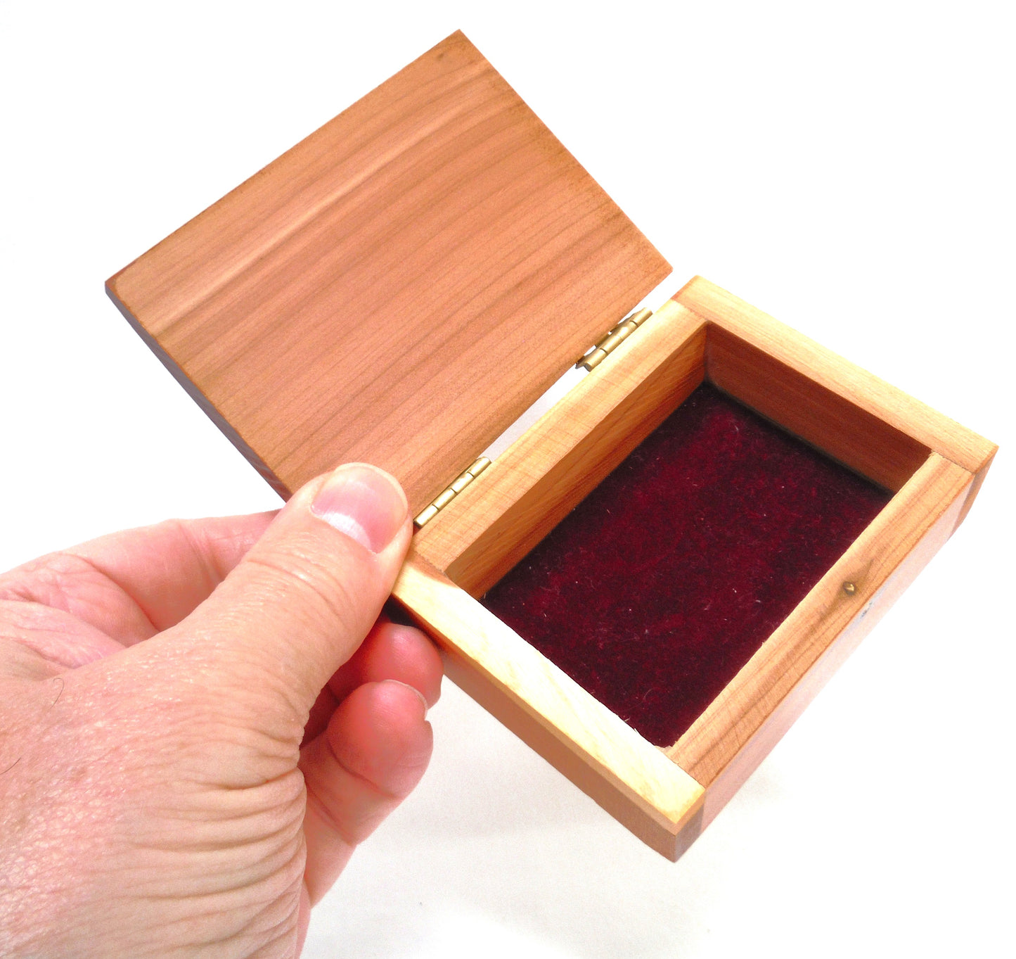 MOTHER'S KEEPSAKES MINIATURE CEDAR CHEST:  Contemporary Hinged-Lid Box w/ Intricate Engraving and Burgundy Velvet Lining