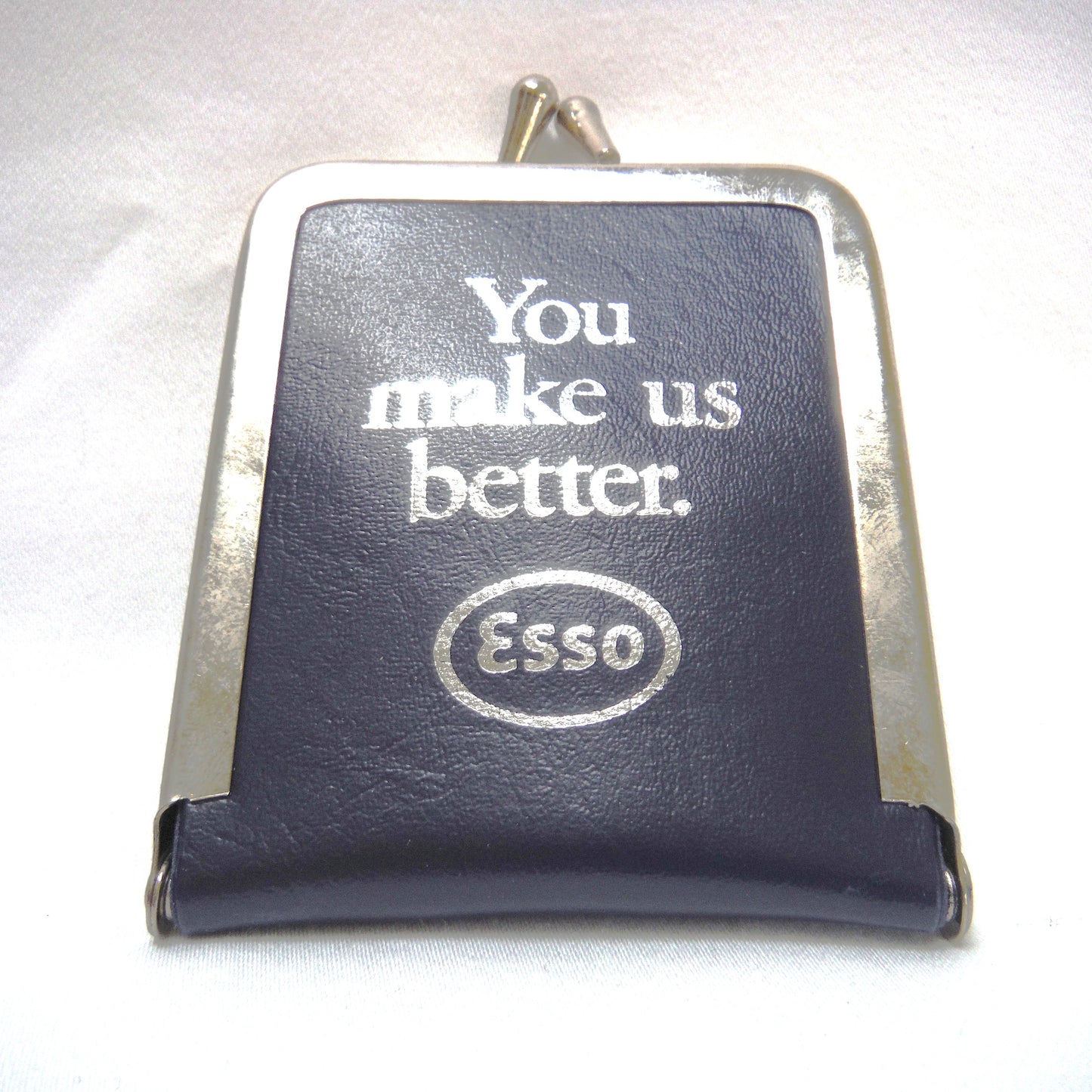 ESSO (Imperial Oil) 1980's Collectible Snap-Closure Travel Pouch Sewing Kit: Blue Leather and Silver Trim Finish w/original contents!