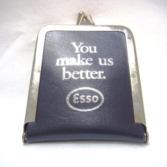 ESSO (Imperial Oil) 1980's Collectible Snap-Closure Travel Pouch Sewing Kit: Blue Leather and Silver Trim Finish w/original contents!
