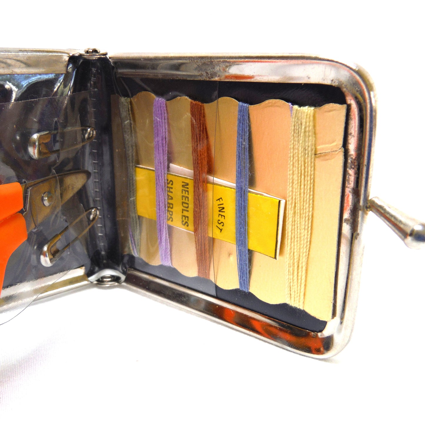ESSO (Imperial Oil) 1980's Collectible Snap-Closure Travel Pouch Sewing Kit: Blue Leather and Silver Trim Finish w/original contents!