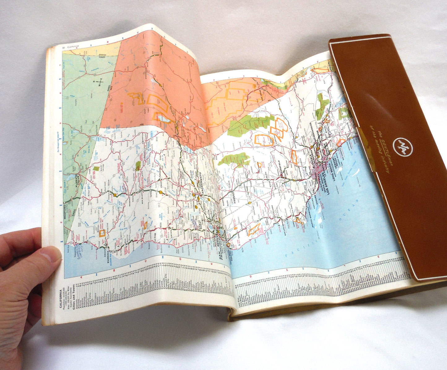 1967 ROAD ATLAS TRAVEL GUIDE by RAND McNALLY (USA, Canada, Mexico) #4228 ROAD MAP in a North American Moving Company Tri-Fold Brown Vinyl Pouch