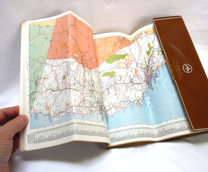 1967 ROAD ATLAS TRAVEL GUIDE by RAND McNALLY (USA, Canada, Mexico) #4228 ROAD MAP in a North American Moving Company Tri-Fold Brown Vinyl Pouch
