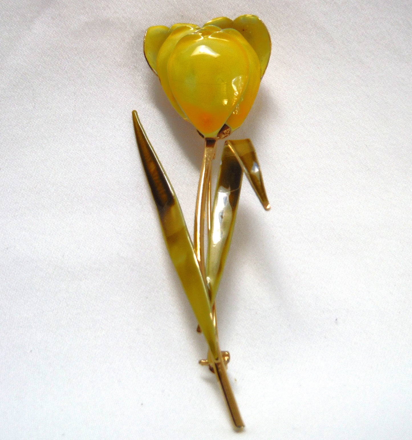 Hand-Made Gold Metal Hand-Painted Unisex Lapel Brooch: THE YELLOW TULIP