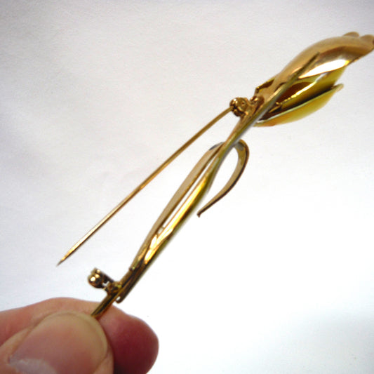 Hand-Made Gold Metal Hand-Painted Unisex Lapel Brooch: THE YELLOW TULIP