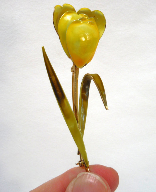 Hand-Made Gold Metal Hand-Painted Unisex Lapel Brooch: THE YELLOW TULIP
