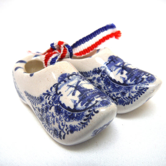 Vintage Hand Painted Delft Blue Miniature PAIR OF DUTCH SHOES ON RIBBON #2