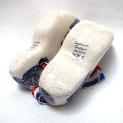 Vintage Hand Painted Delft Blue Miniature PAIR OF DUTCH SHOES ON RIBBON #2