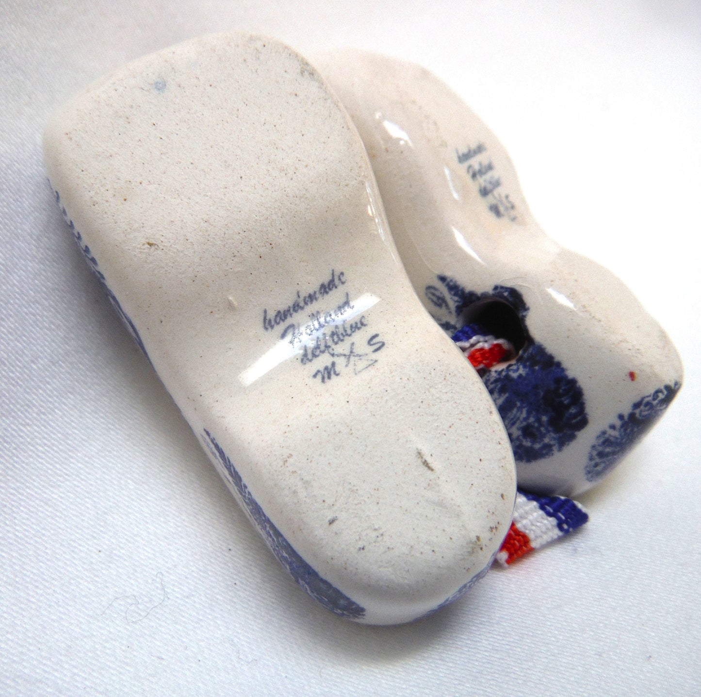 Vintage Hand Painted Delft Blue Miniature PAIR OF DUTCH SHOES ON RIBBON #2