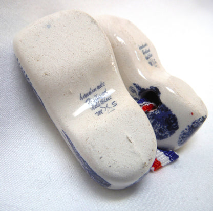 Vintage Hand Painted Delft Blue Miniature PAIR OF DUTCH SHOES ON RIBBON #2