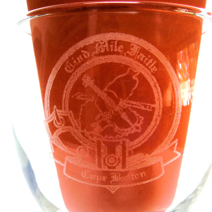 VINTAGE 8-Inch TALL STRONG CLEAR WINE GLASS: Engraved 'Ciad Mile Failte, Cape Breton'