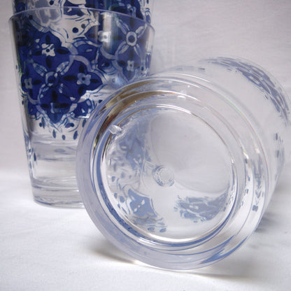 THICK STRONG PLASTIC TALL PLASTIC PATIO GLASSES: Vintage Set of 4 in Blue Flower Design