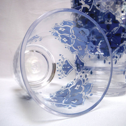 THICK STRONG PLASTIC TALL PLASTIC PATIO GLASSES: Vintage Set of 4 in Blue Flower Design