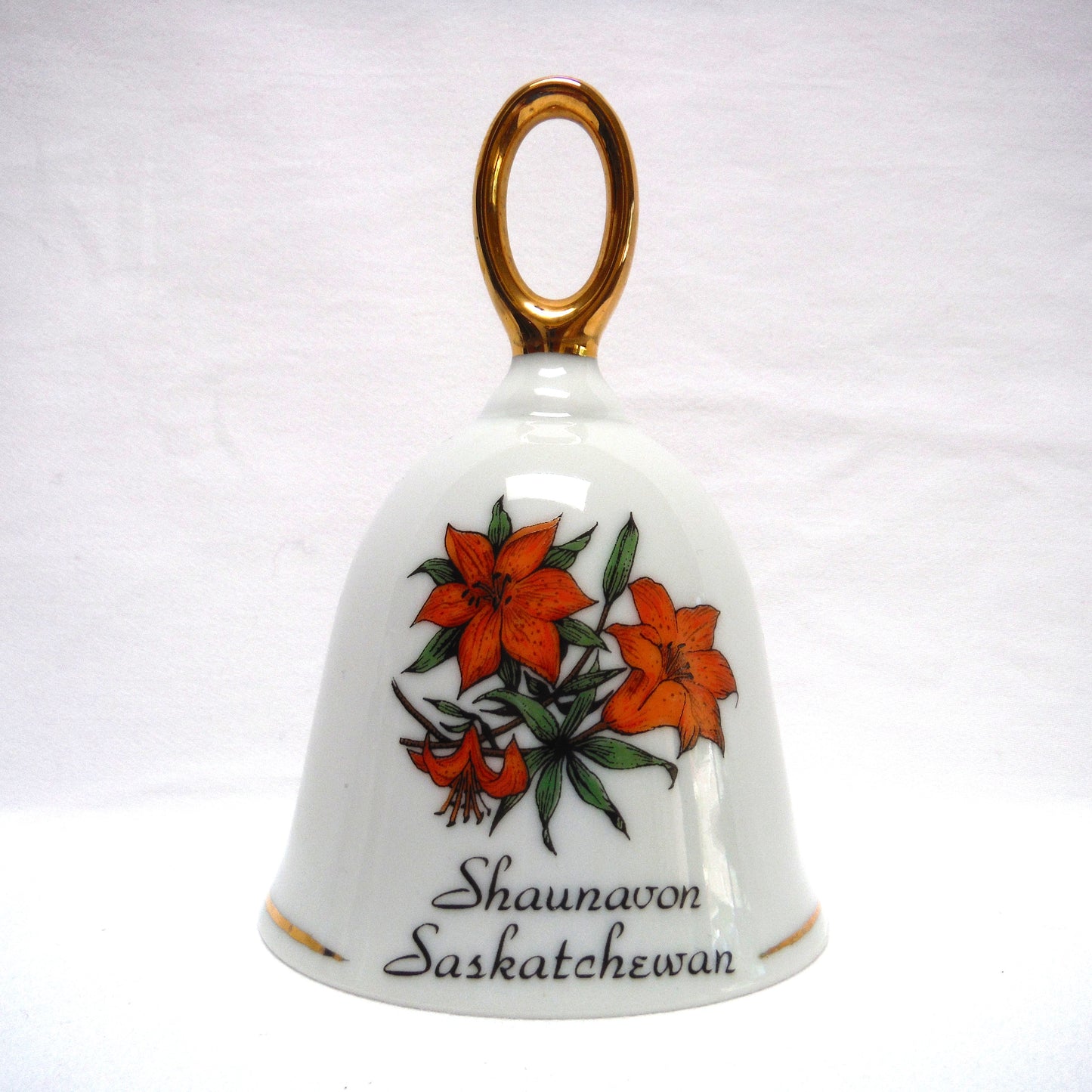 VINTAGE GOLD-TRIMMED CHINA BELL: Shawnavon, Saskatchewan, Canada