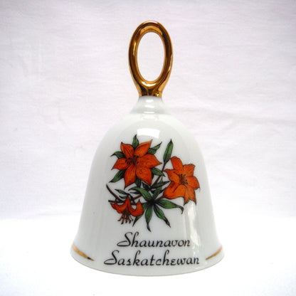 VINTAGE GOLD-TRIMMED CHINA BELL: Shawnavon, Saskatchewan, Canada