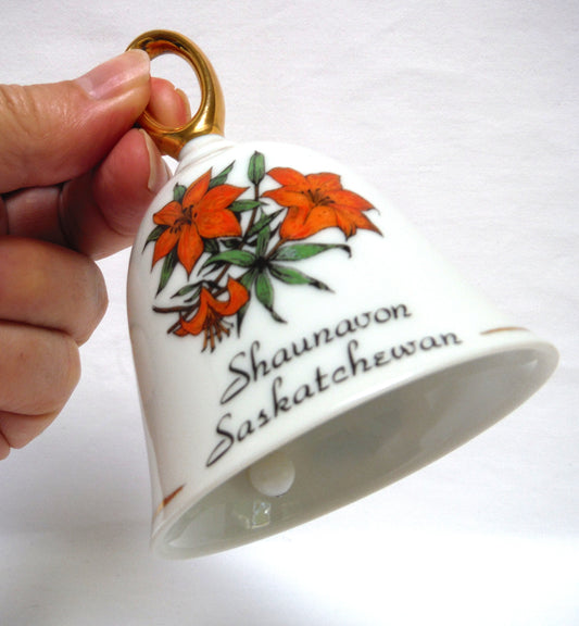 VINTAGE GOLD-TRIMMED CHINA BELL: Shawnavon, Saskatchewan, Canada