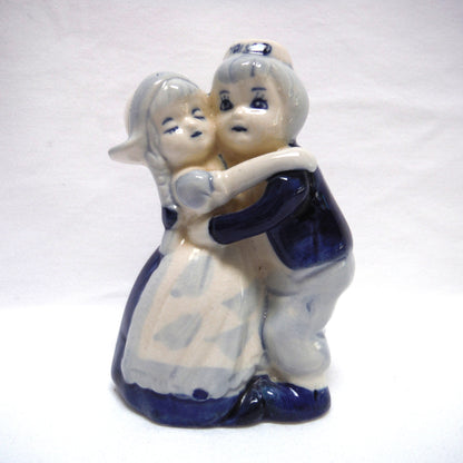 VINTAGE STATUE OF DUTCH COUPLE HUGGING OR DANCING, Hand Painted by DELFT BLUE