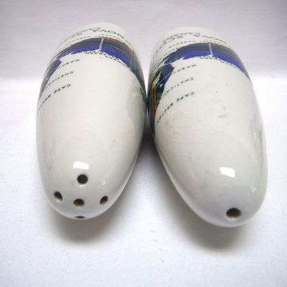 PAIR OF MID-CENTURY NOVA SCOTIA SALT & PEPPER CERAMIC SHAKERS: Featuring the NS Canada Map and Flag Imprint with Original Plugs!