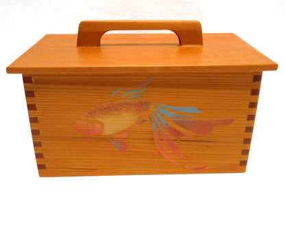 VINTAGE WOODEN DOVE-TAILED  ARTIST BOX WITH LID AND HANDLE: Hand-Made and Hand-Painted by Solitude Studios of Qualicum Beach, Vancouver Island, BC