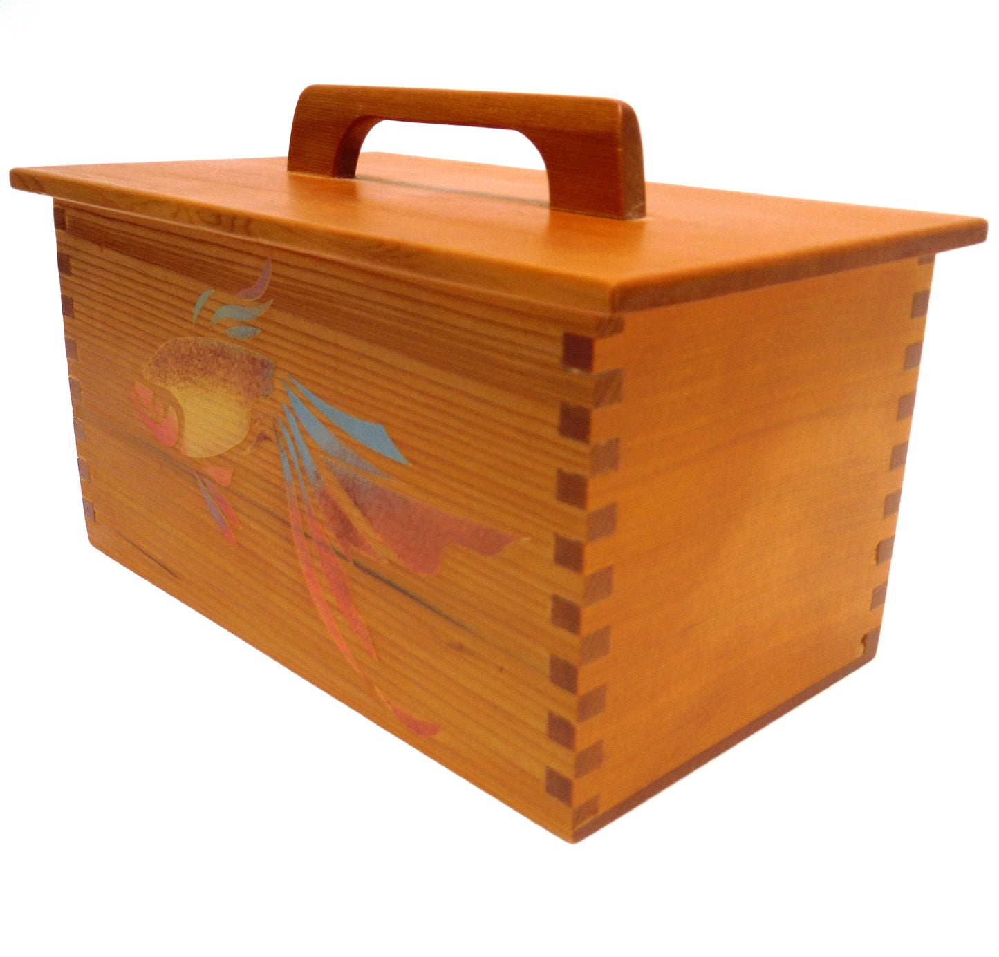 VINTAGE WOODEN DOVE-TAILED  ARTIST BOX WITH LID AND HANDLE: Hand-Made and Hand-Painted by Solitude Studios of Qualicum Beach, Vancouver Island, BC