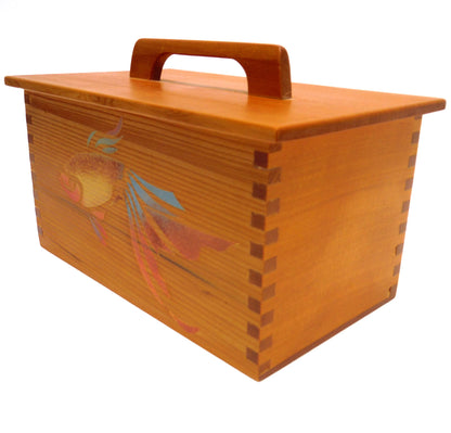 VINTAGE WOODEN DOVE-TAILED  ARTIST BOX WITH LID AND HANDLE: Hand-Made and Hand-Painted by Solitude Studios of Qualicum Beach, Vancouver Island, BC