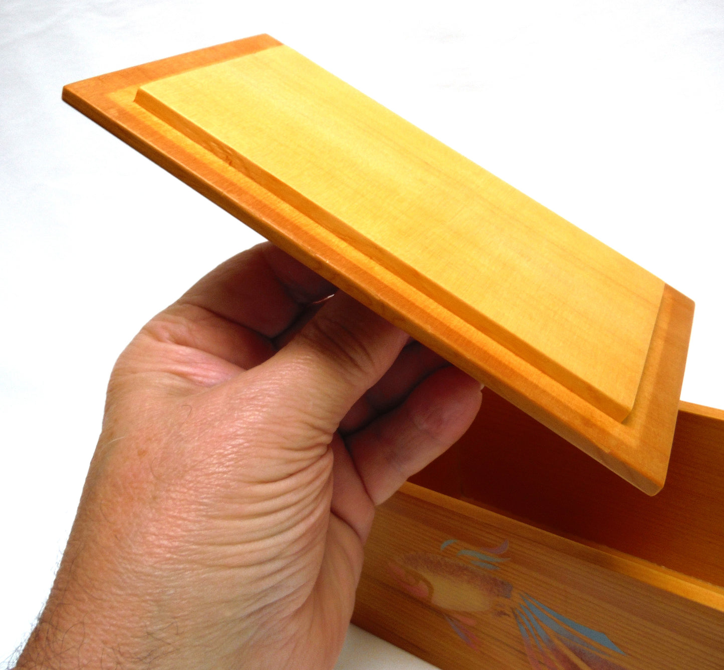 VINTAGE WOODEN DOVE-TAILED  ARTIST BOX WITH LID AND HANDLE: Hand-Made and Hand-Painted by Solitude Studios of Qualicum Beach, Vancouver Island, BC