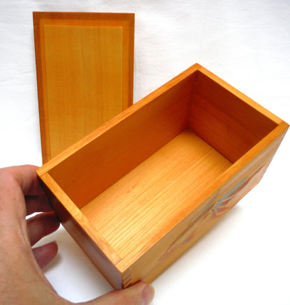 VINTAGE WOODEN DOVE-TAILED  ARTIST BOX WITH LID AND HANDLE: Hand-Made and Hand-Painted by Solitude Studios of Qualicum Beach, Vancouver Island, BC