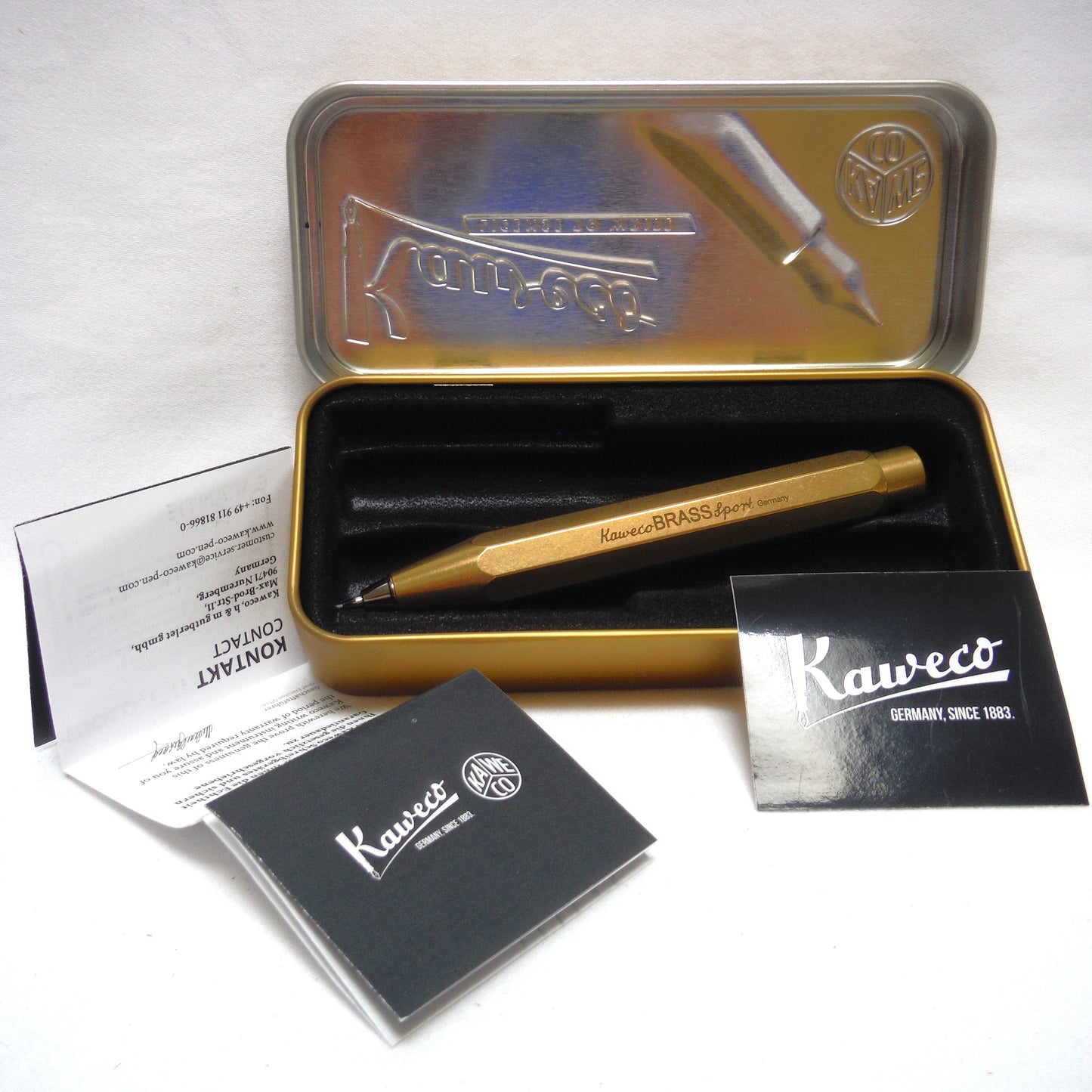 KAWECO, LICENSE TO WRITE, BRASS SPORT MODEL MECHANICAL PENCIL, with Original Metal Case and COA from Germany