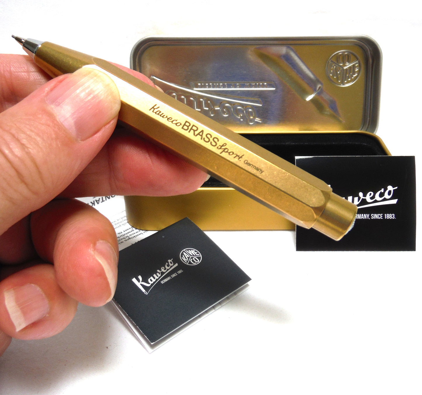 KAWECO, LICENSE TO WRITE, BRASS SPORT MODEL MECHANICAL PENCIL, with Original Metal Case and COA from Germany