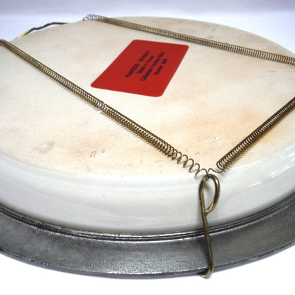 ANTIQUE 10 INCH HAND PAINTED STONEWARE PLATE, Wall Display Ready in Pewter Frame and Brass Wire Holder, #5004 by Francois Brassac of France
