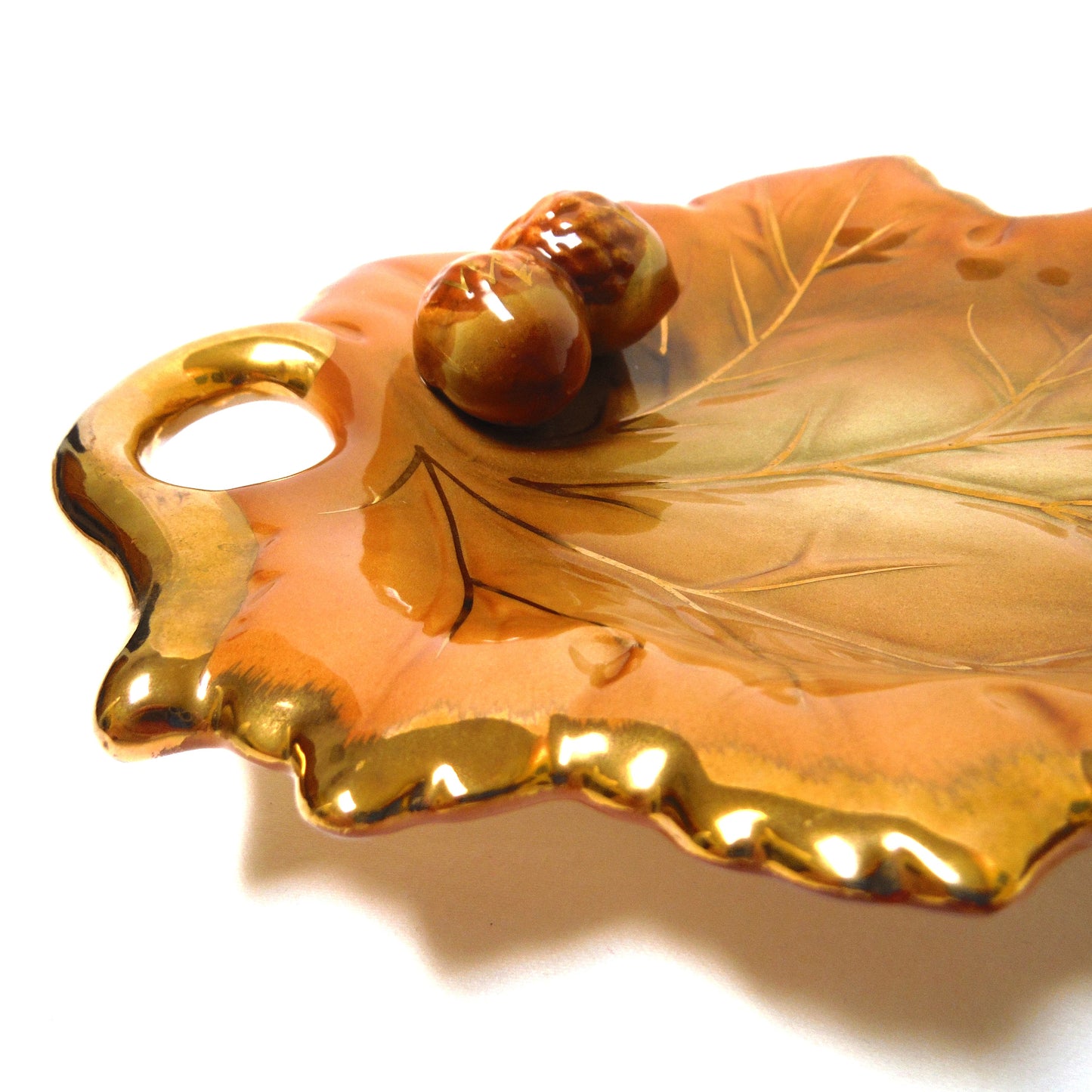 Mid-Century Maple Leaf Shaped Gold Edged CERAMIC NUT TRAY, Made in Japan