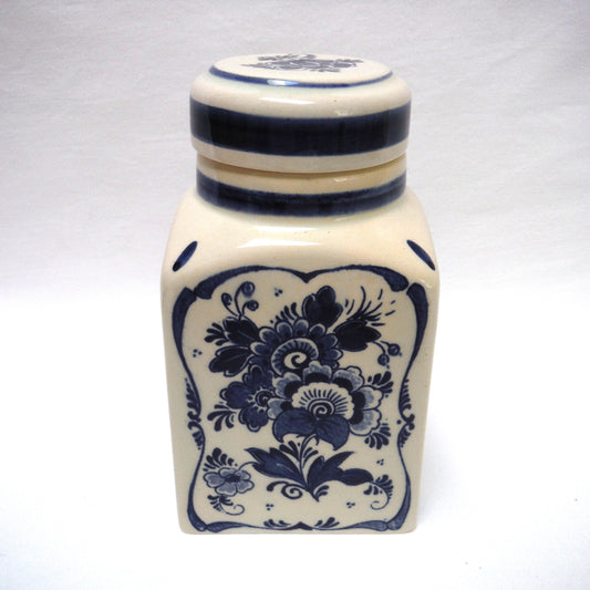 Vintage Delft Blue Tall TEA CADDY with Removable Matching Lid, Made in Holland