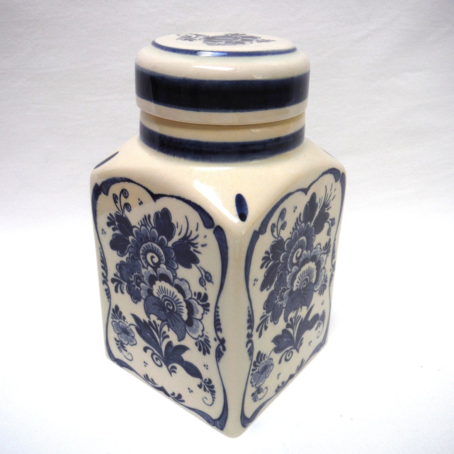 Vintage Delft Blue Tall TEA CADDY with Removable Matching Lid, Made in Holland