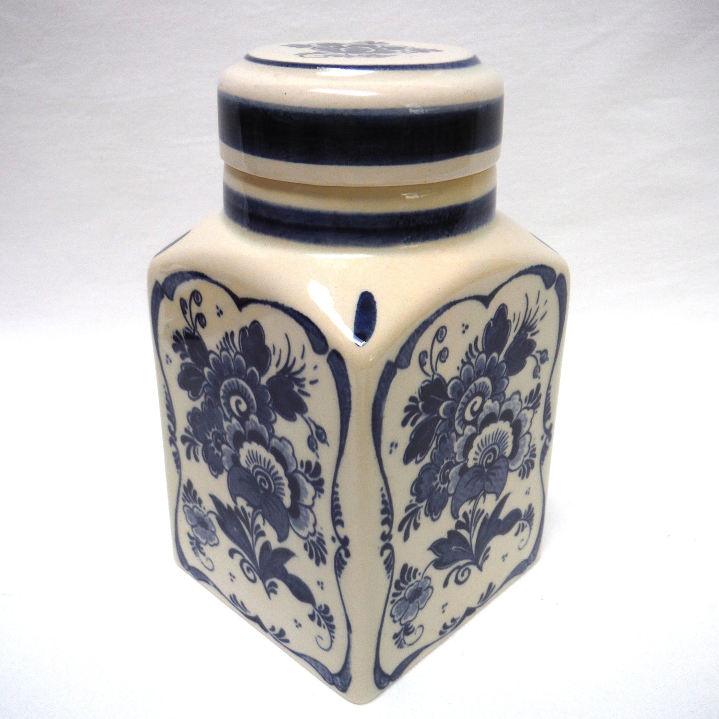 Vintage Delft Blue Tall TEA CADDY with Removable Matching Lid, Made in Holland