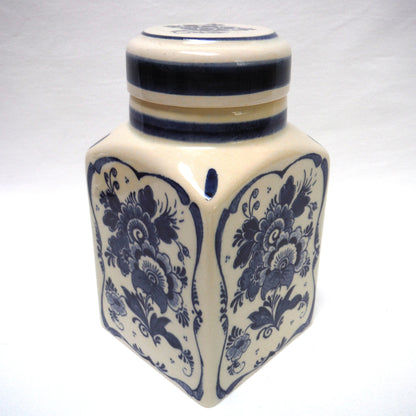 Vintage Delft Blue Tall TEA CADDY with Removable Matching Lid, Made in Holland