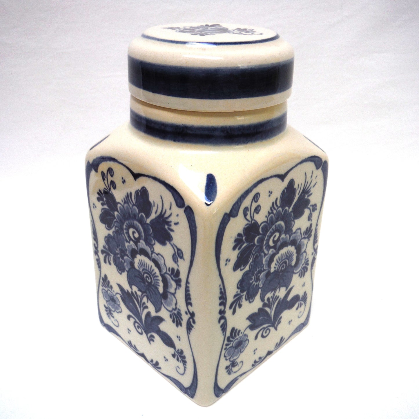 Vintage Delft Blue Tall TEA CADDY with Removable Matching Lid, Made in Holland