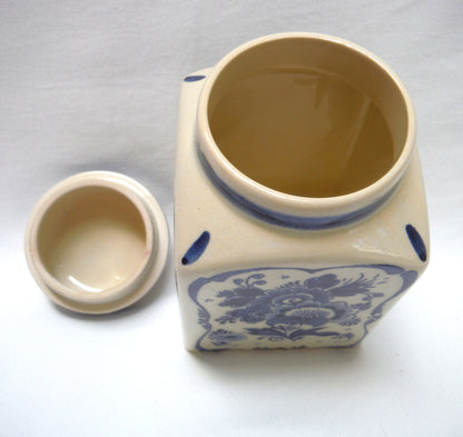 Vintage Delft Blue Tall TEA CADDY with Removable Matching Lid, Made in Holland