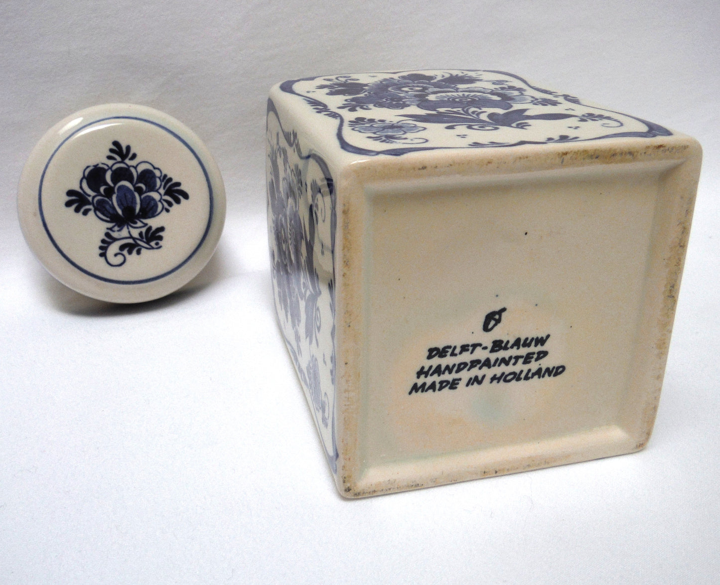 Vintage Delft Blue Tall TEA CADDY with Removable Matching Lid, Made in Holland