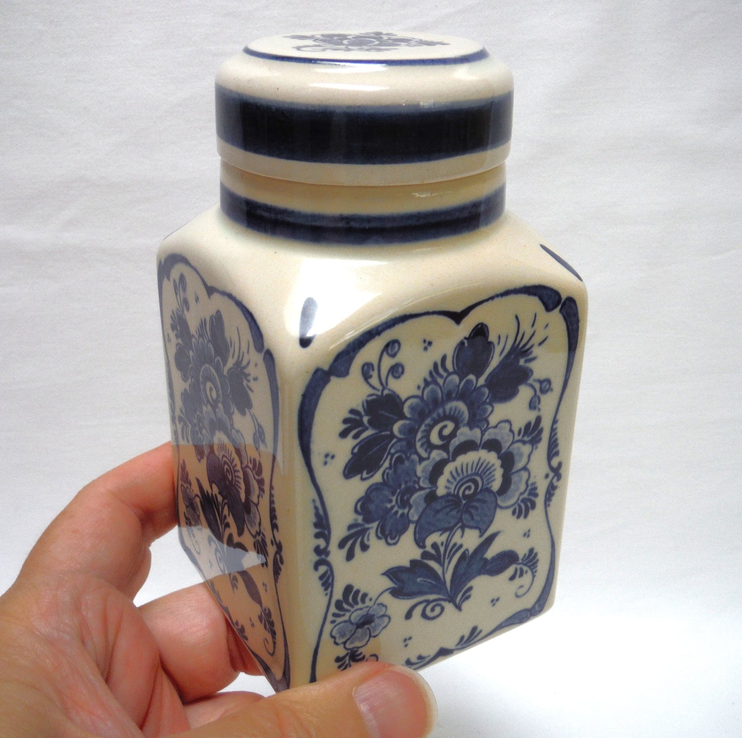 Vintage Delft Blue Tall TEA CADDY with Removable Matching Lid, Made in Holland