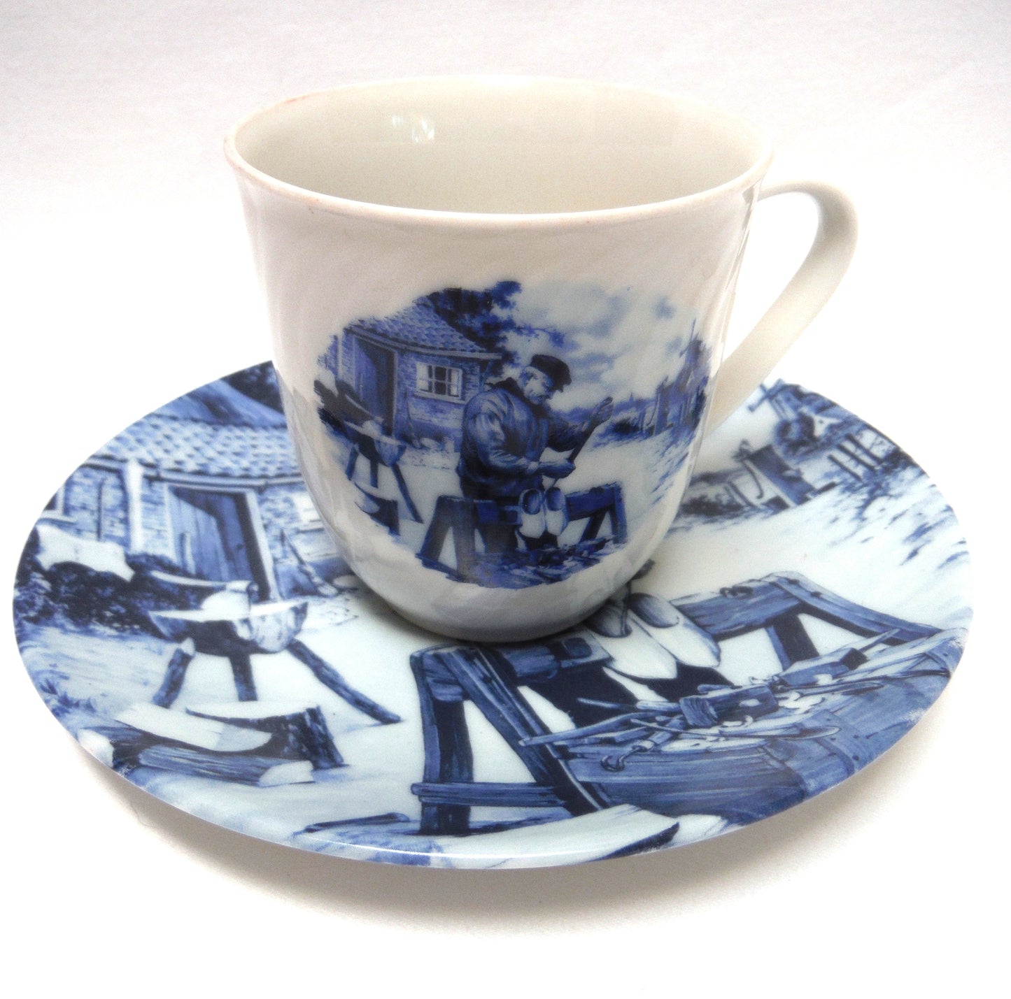 Delft Blue Demi-Tasse 1984 Cup & Saucer Set: 'THE DUTCH WOODEN SHOE MAKER'