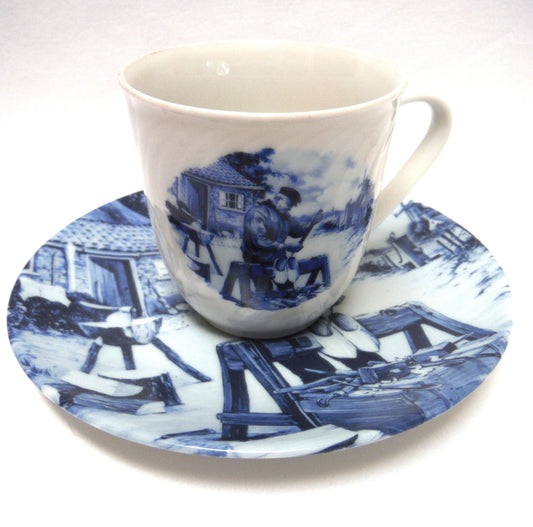 Delft Blue Demi-Tasse 1984 Cup & Saucer Set: 'THE DUTCH WOODEN SHOE MAKER'