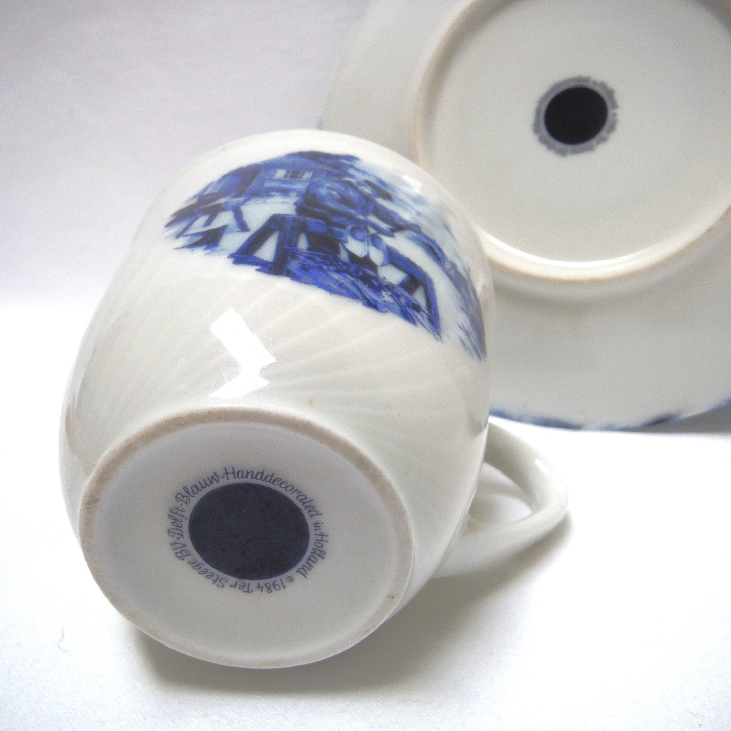 Delft Blue Demi-Tasse 1984 Cup & Saucer Set: 'THE DUTCH WOODEN SHOE MAKER'
