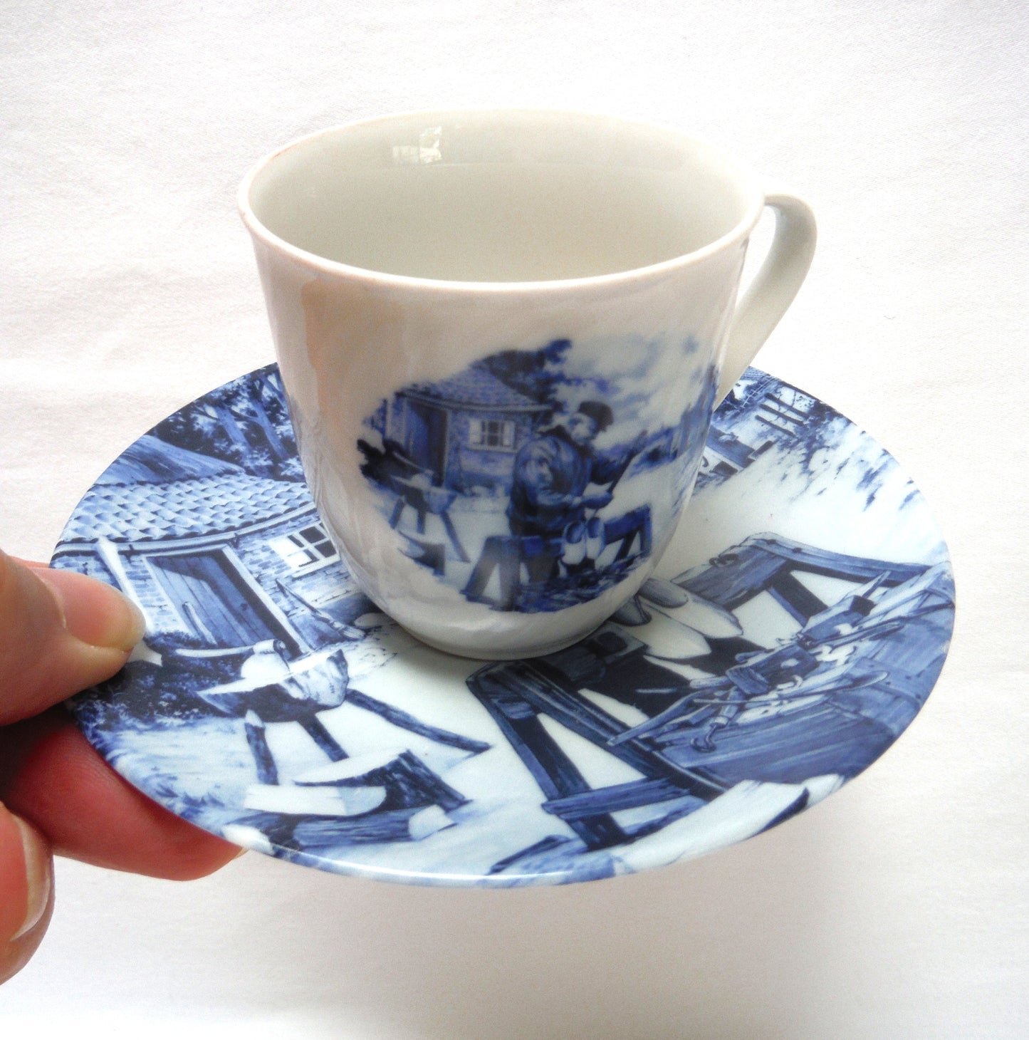 Delft Blue Demi-Tasse 1984 Cup & Saucer Set: 'THE DUTCH WOODEN SHOE MAKER'