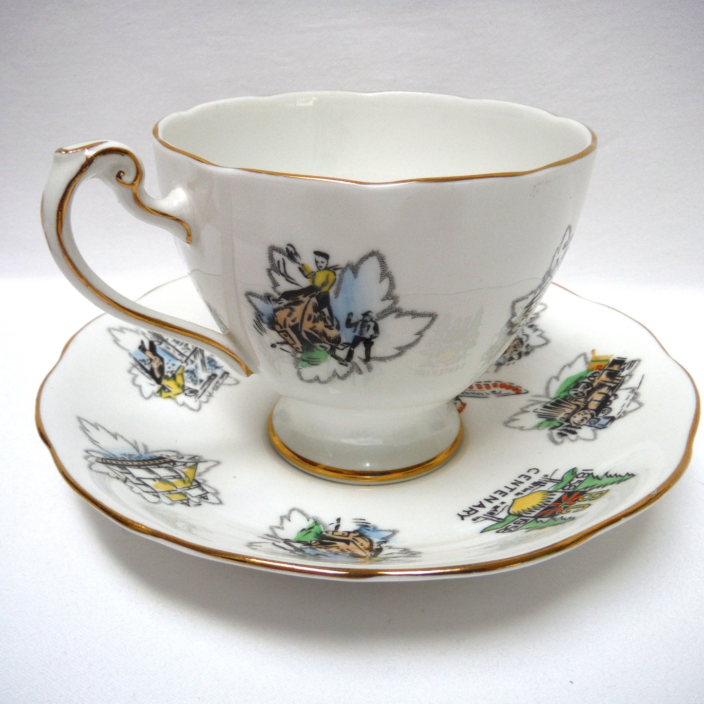 British Columbia 1858-1958 Centenary Celebration Cup & Saucer Set, by Roslyn Fine Bone China of England