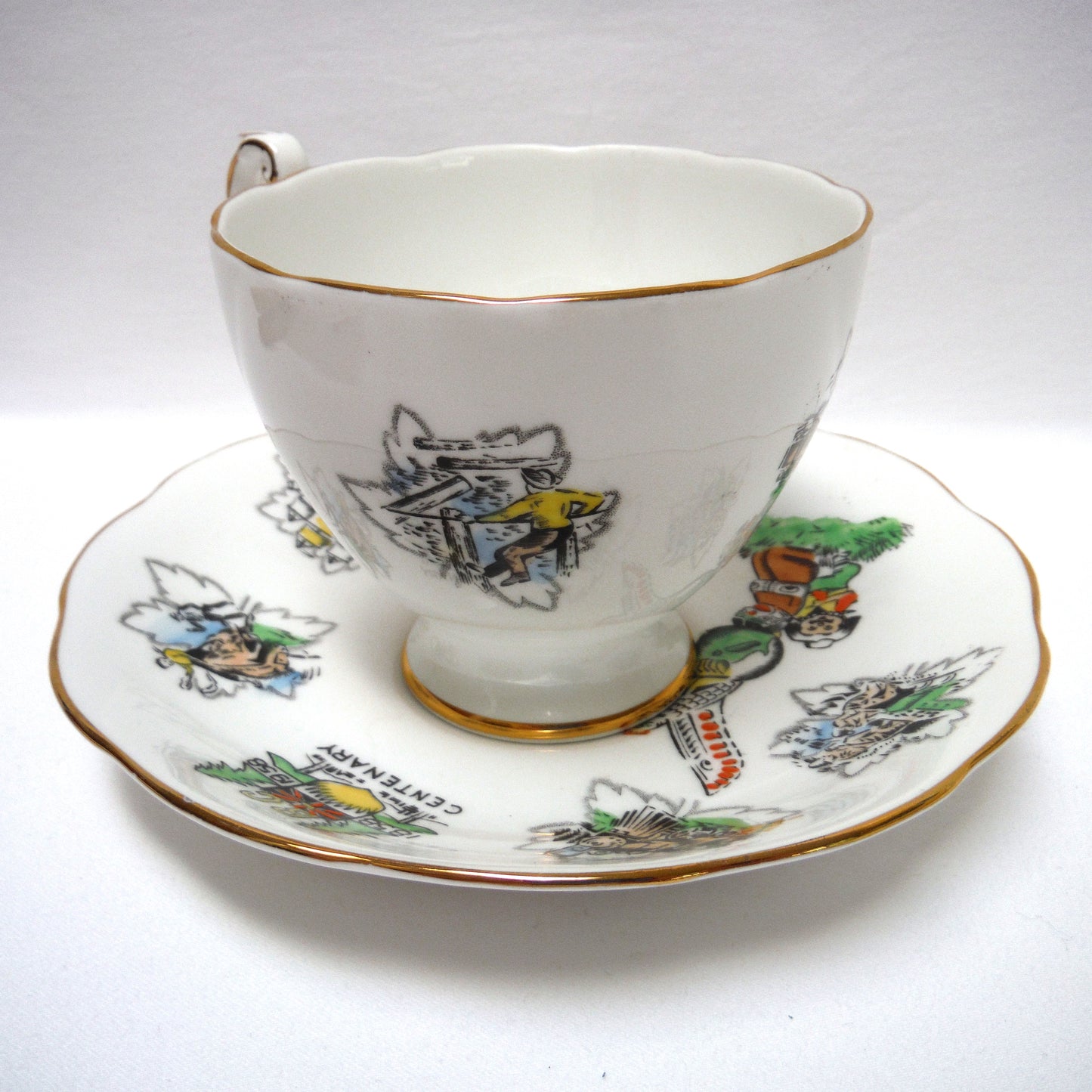 British Columbia 1858-1958 Centenary Celebration Cup & Saucer Set, by Roslyn Fine Bone China of England