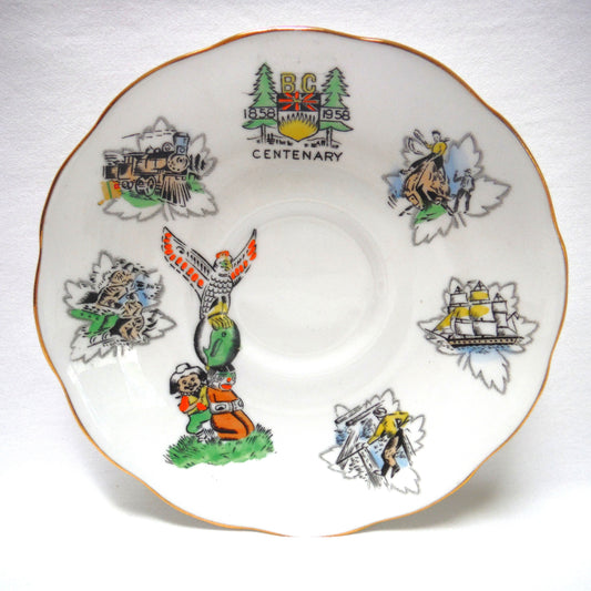 British Columbia 1858-1958 Centenary Celebration Cup & Saucer Set, by Roslyn Fine Bone China of England