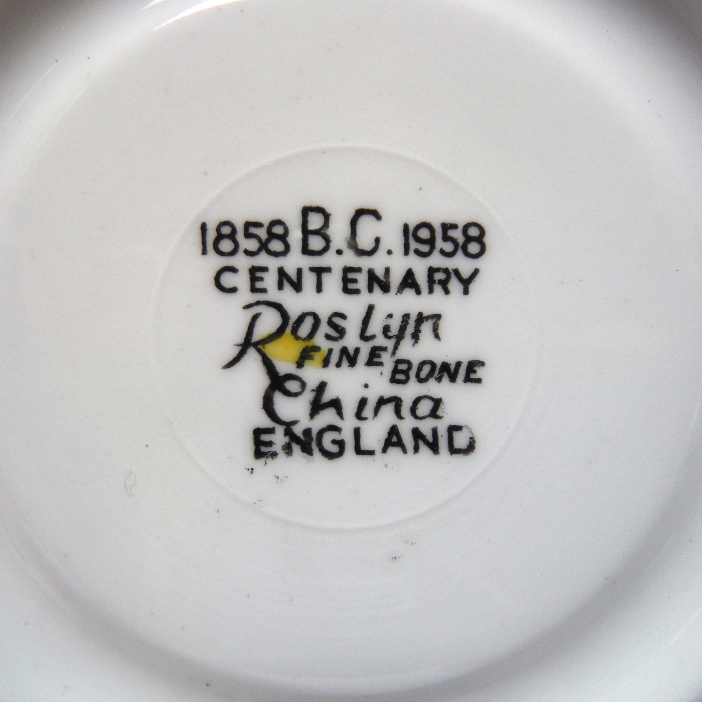 British Columbia 1858-1958 Centenary Celebration Cup & Saucer Set, by Roslyn Fine Bone China of England